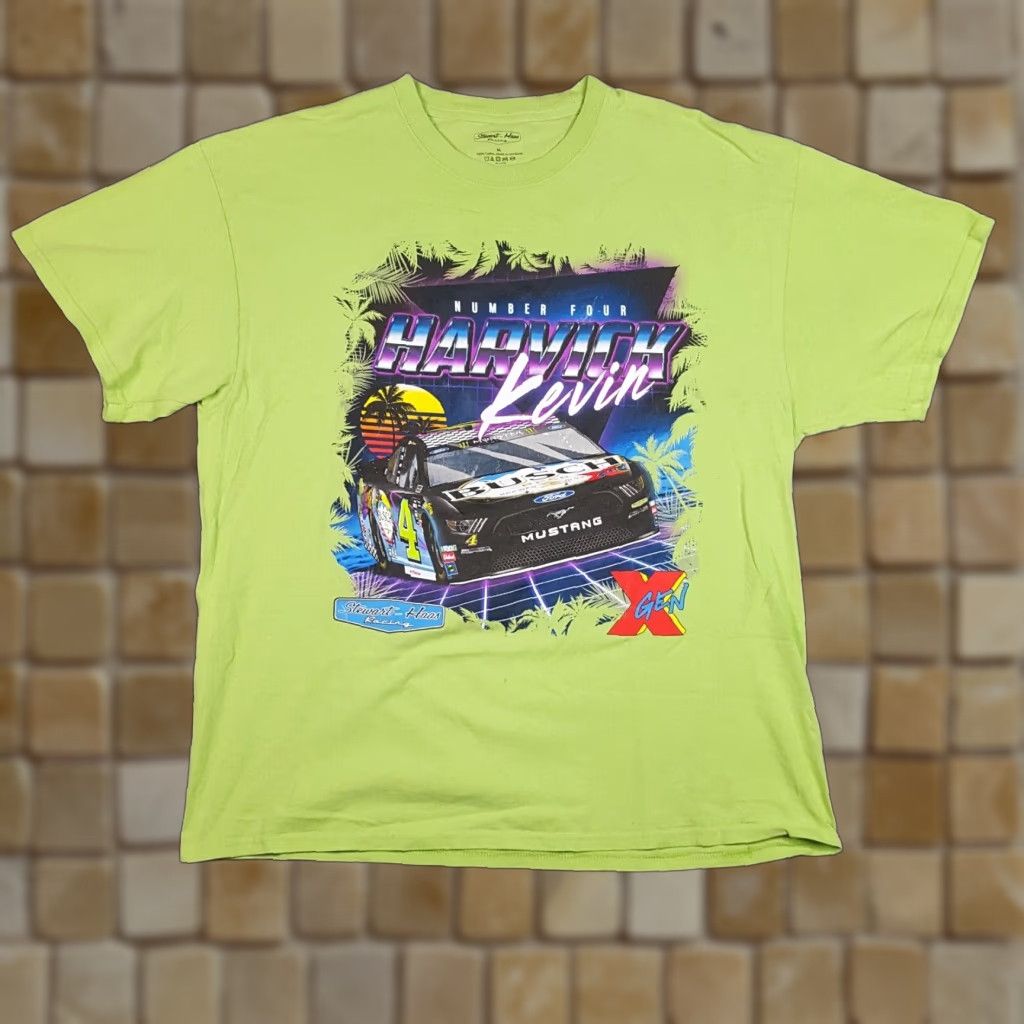 NASCAR VINTAGE Stewart-Haas Kevin Harvick #4 NASCAR Busch Racing Neon Green T-Shirt Adult XL Retro 90s Mens Size US XL / EU 56 / 4 - 1 Thumbnail