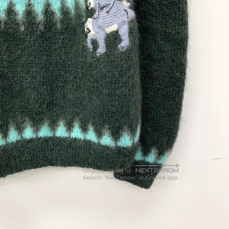 Loewe LOEWE Green Animal Print Mohair Round Neck Long Sleeve Kni Size S / US 4 / IT 40 - 4 Thumbnail
