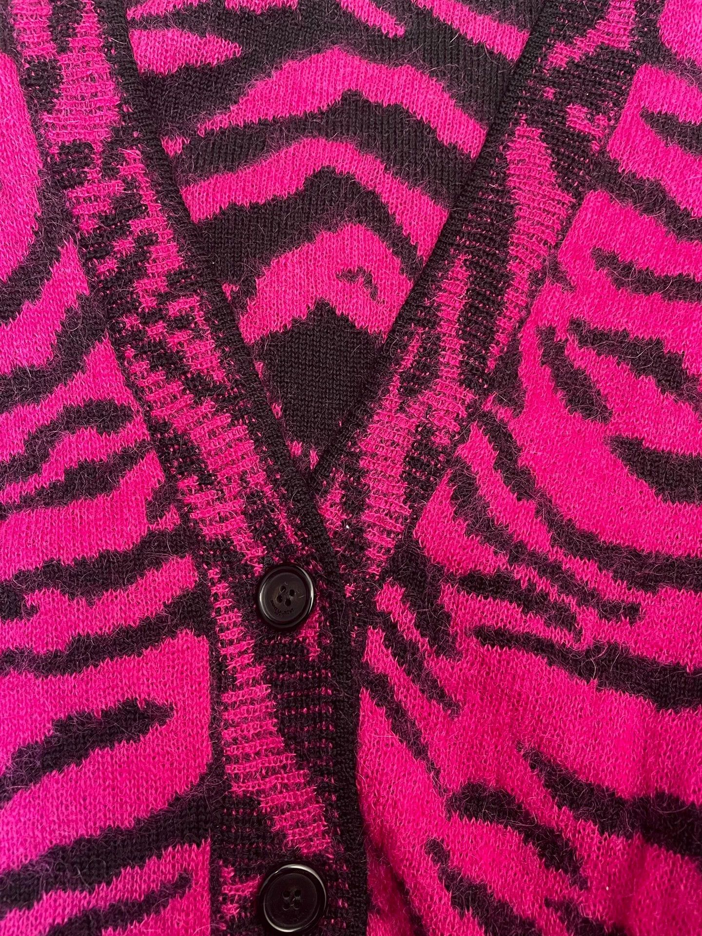 Saint Laurent Paris Saint Laurent SLP Rose Red Zebra Print Wool Mohair Cardigan Size US XS / EU 42 / 0 - 3 Thumbnail