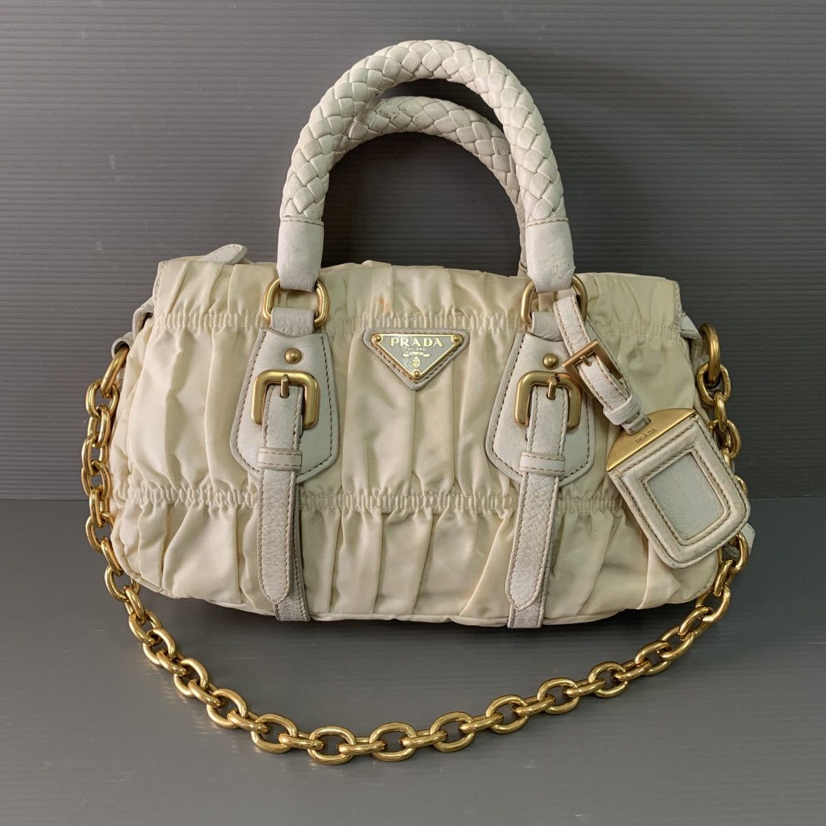 Prada Prada Nylon White Gaufre Small Handbag Size ONE SIZE - 1 Thumbnail