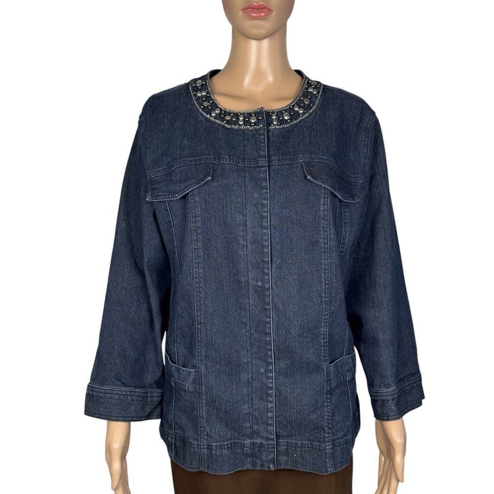 JM Collection JM Collection Embellished Denim Jacket Size 14 Size XL / US 12-14 / IT 48-50 - 1 Thumbnail