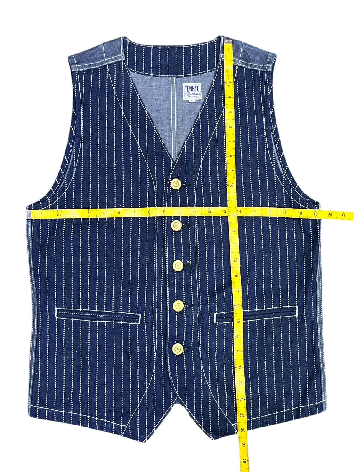 Sugar Cane TENRYO Casual Indigo Wabash Stripe Work Vest Waistcoat Denim Size US M / EU 48-50 / 2 - 6 Thumbnail