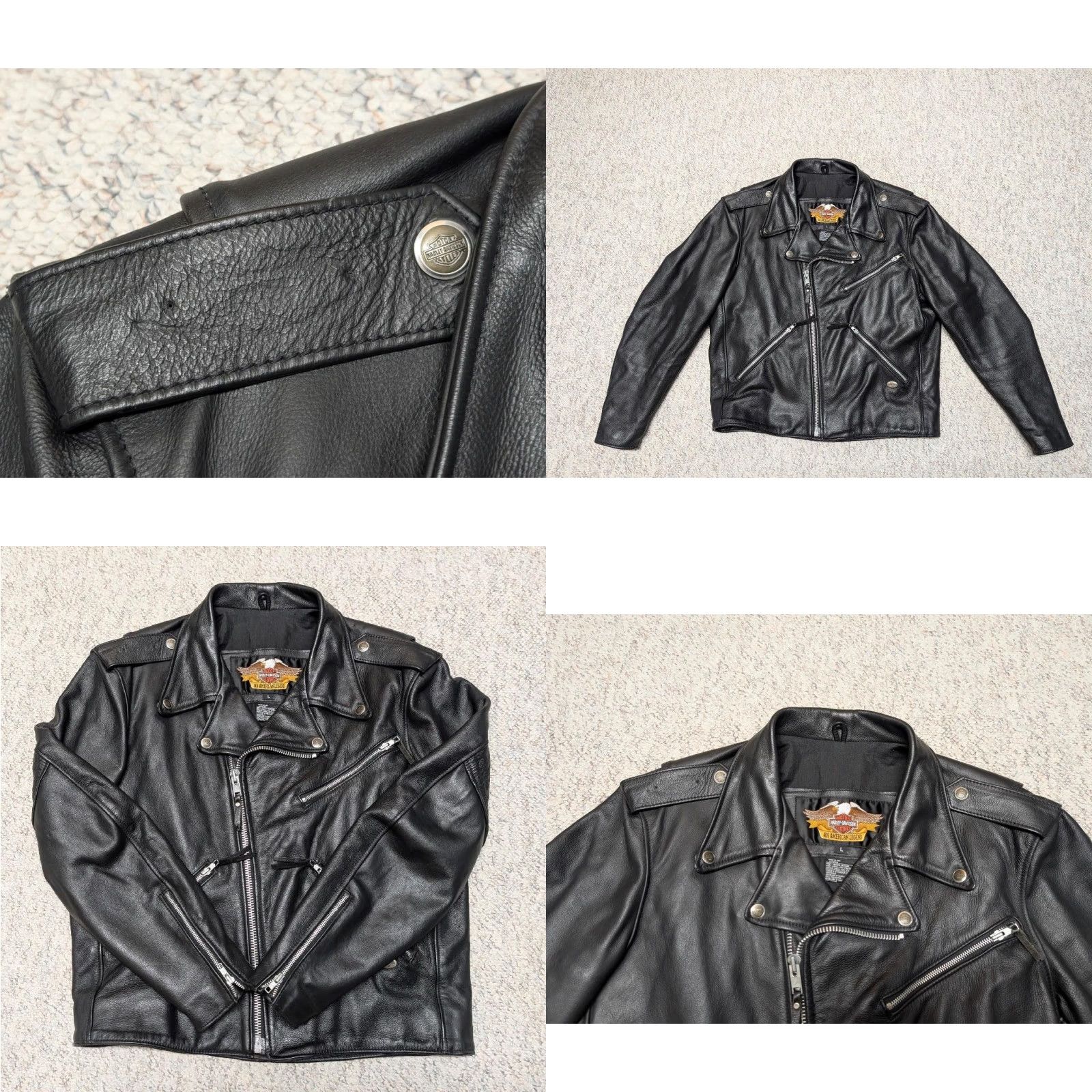 Harley Davidson VINTAGE Harley-Davidson embossed eagle M black leather jacket Mens Jacket M Harley-Davidson 1990s motorcycle black leather vintage Size US M / EU 48-50 / 2 - 8 Thumbnail