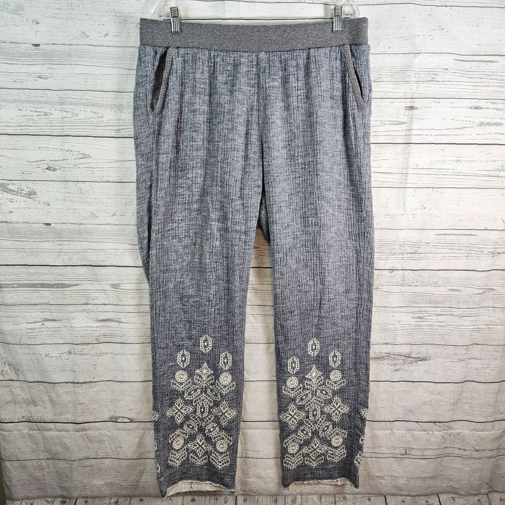 Soft Surroundings Soft Surroundings Womens Gauze Pull On Pants TXL Blue Embroidered High Rise Slim Casual Womens TXL High Rise Cotton Blend Pants Size 40" / US 18 - 2 Thumbnail