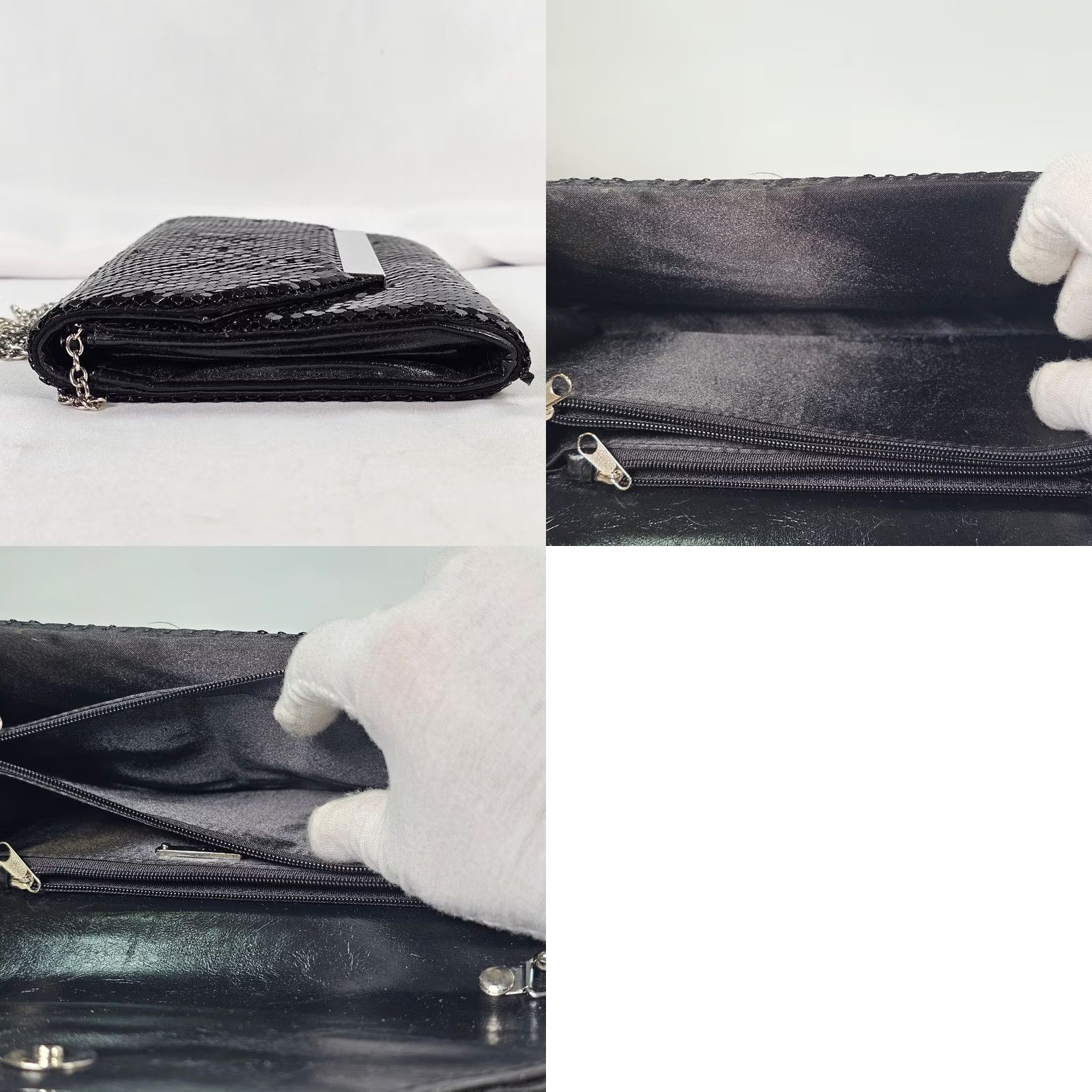 Aldo Aldo Black Mesh Evening Clutch Bag with Chain Strap Silver Accent - Small, Silver Hardware, 9in Wide, 6in High, Formal Party Wedding, Women, Clutch Size ONE SIZE - 8 Thumbnail