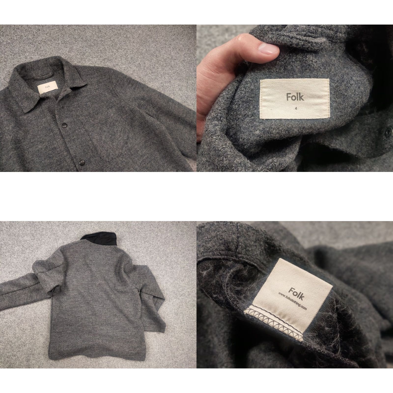 Folk Folk Design Chore Wool Blend Dark Gray Pocket Button Overshirt Jacket XL Men Gray Pocket Button Overshirt Size US XL / EU 56 / 4 - 8 Thumbnail