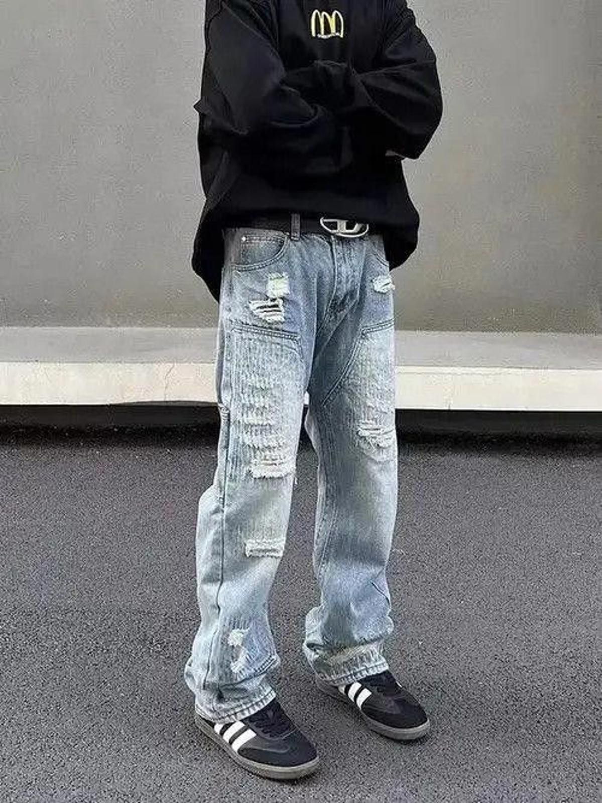 Japanese Brand Distressed Washed Blue Denim Jeans Size US 30 / EU 46 - 2 Thumbnail