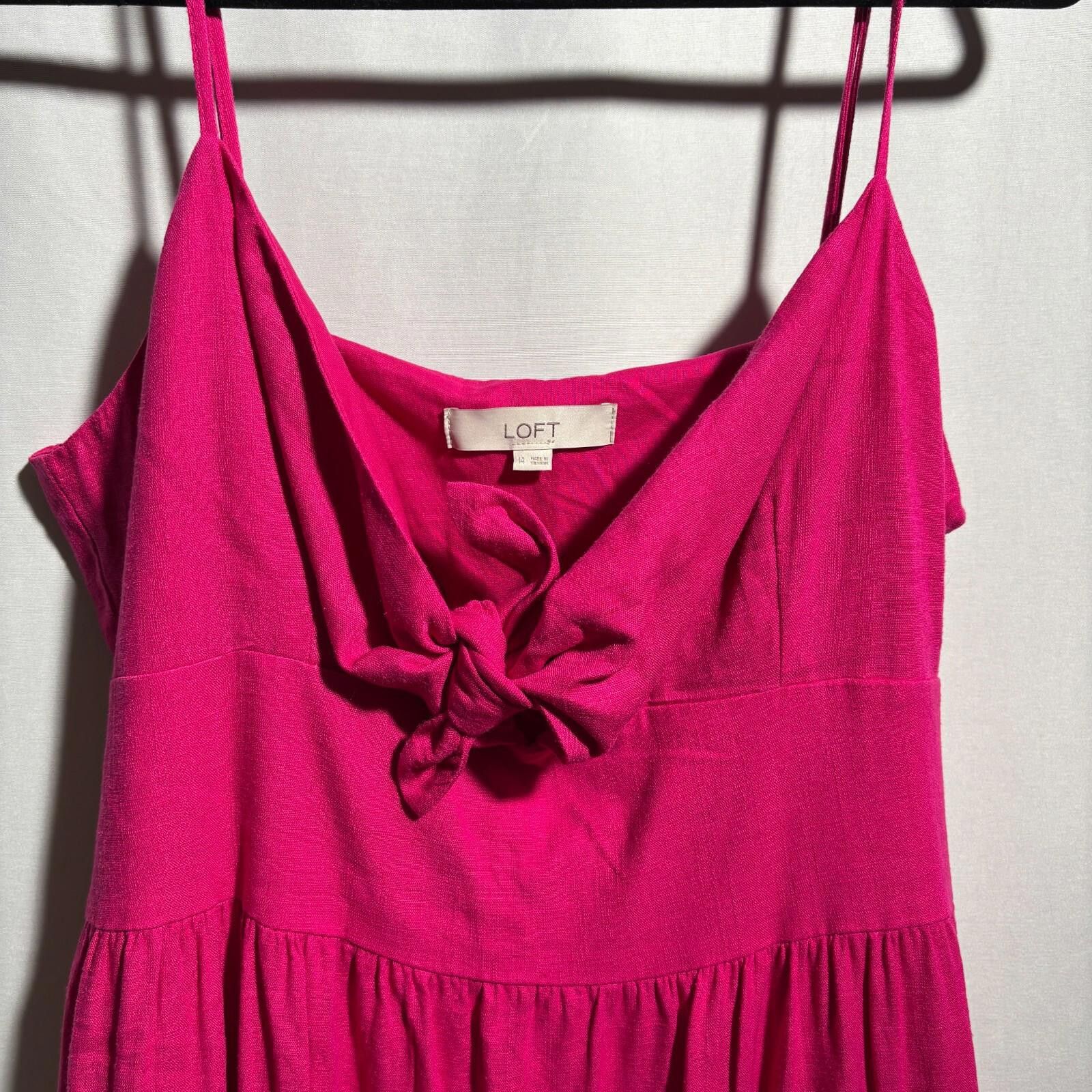 Designer LOFT Hot Pink Tiered Midi Dress Linen Blend 14 Preppy Barbie Size XL / US 12-14 / IT 48-50 - 2 Thumbnail