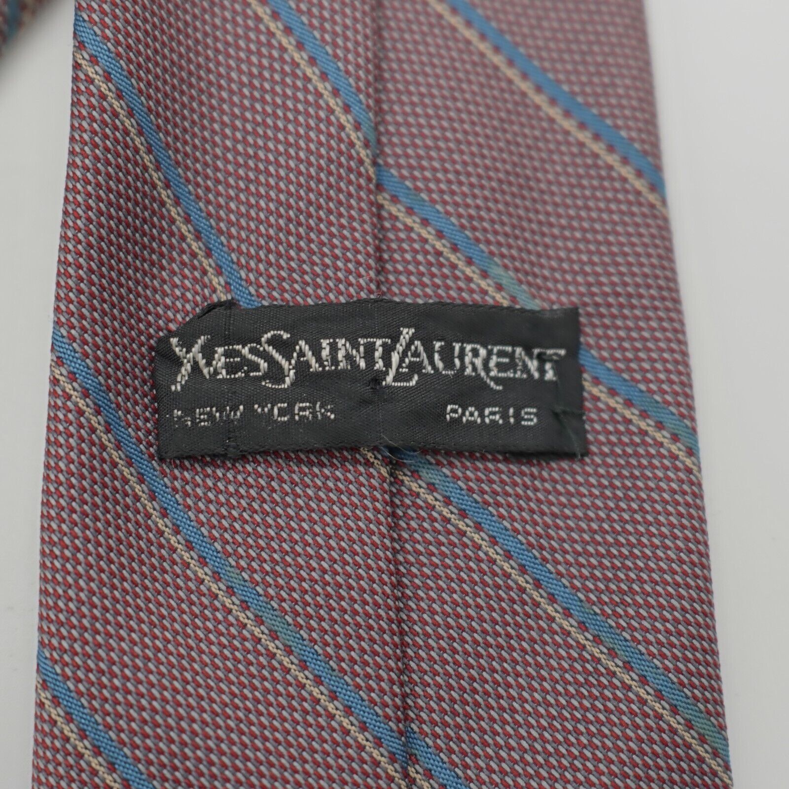 Yves Saint Laurent Yves Saint Laurent Purple Teal Woven Striped Short Skinny Si Size ONE SIZE - 3 Thumbnail