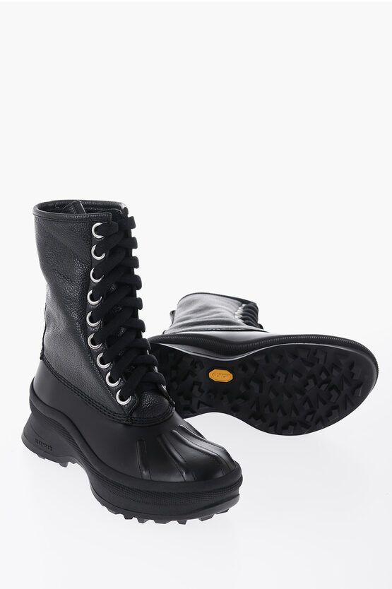 image of Jil Sander Leather Combat Boots With Vibram Sole in Black, Women's (Size 8)