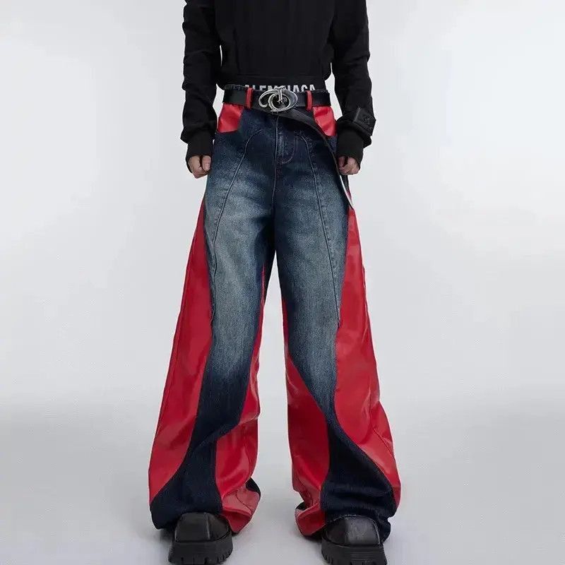 Japanese Brand Streetwear PU Leather Spliced Jeans Size US 32 / EU 48 - 4 Thumbnail