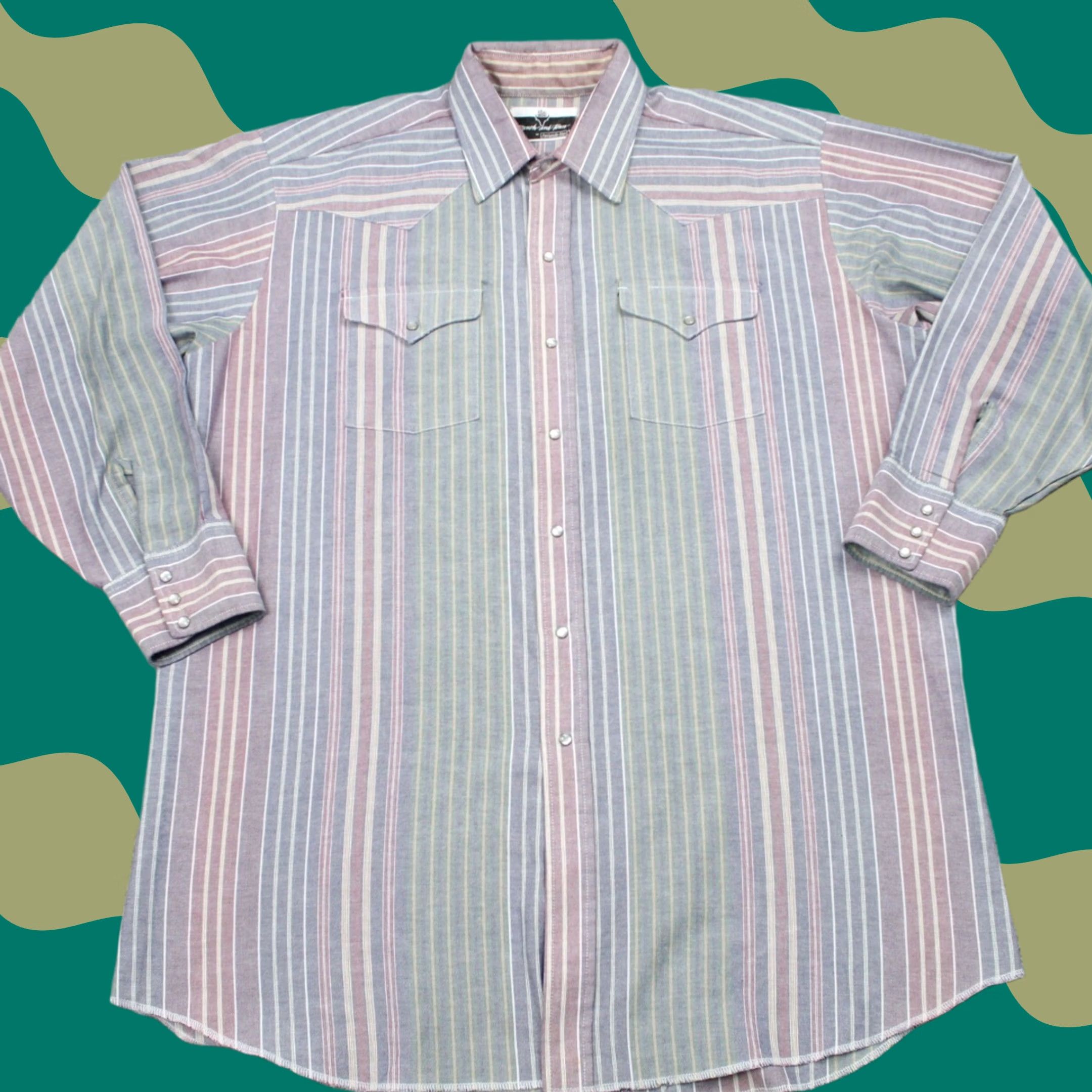 Vintage Ranch and Town Shirt Mens 18, 35 Red/Blue/Green Pearl Snap Panhandle Slim L/S Shirt Size US XXL / EU 58 / 5 - 1 Thumbnail