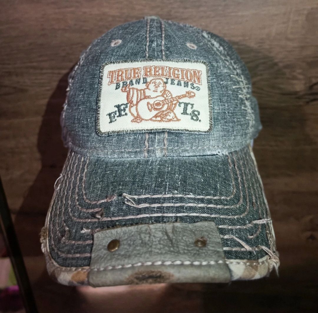image of Super True Religion Distressed Cap in Denim/Grey, Men's