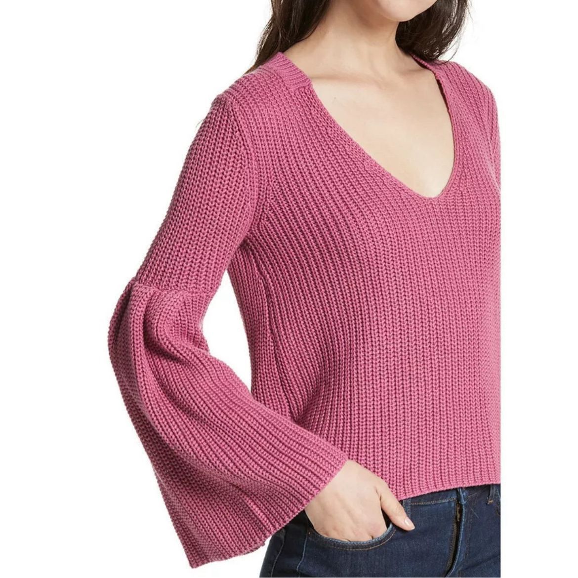 Free People FREE PEOPLE Rose Pink Damsel Bell Sleeve Cotton V-neck Sweat Size M / US 6-8 / IT 42-44 - 3 Thumbnail