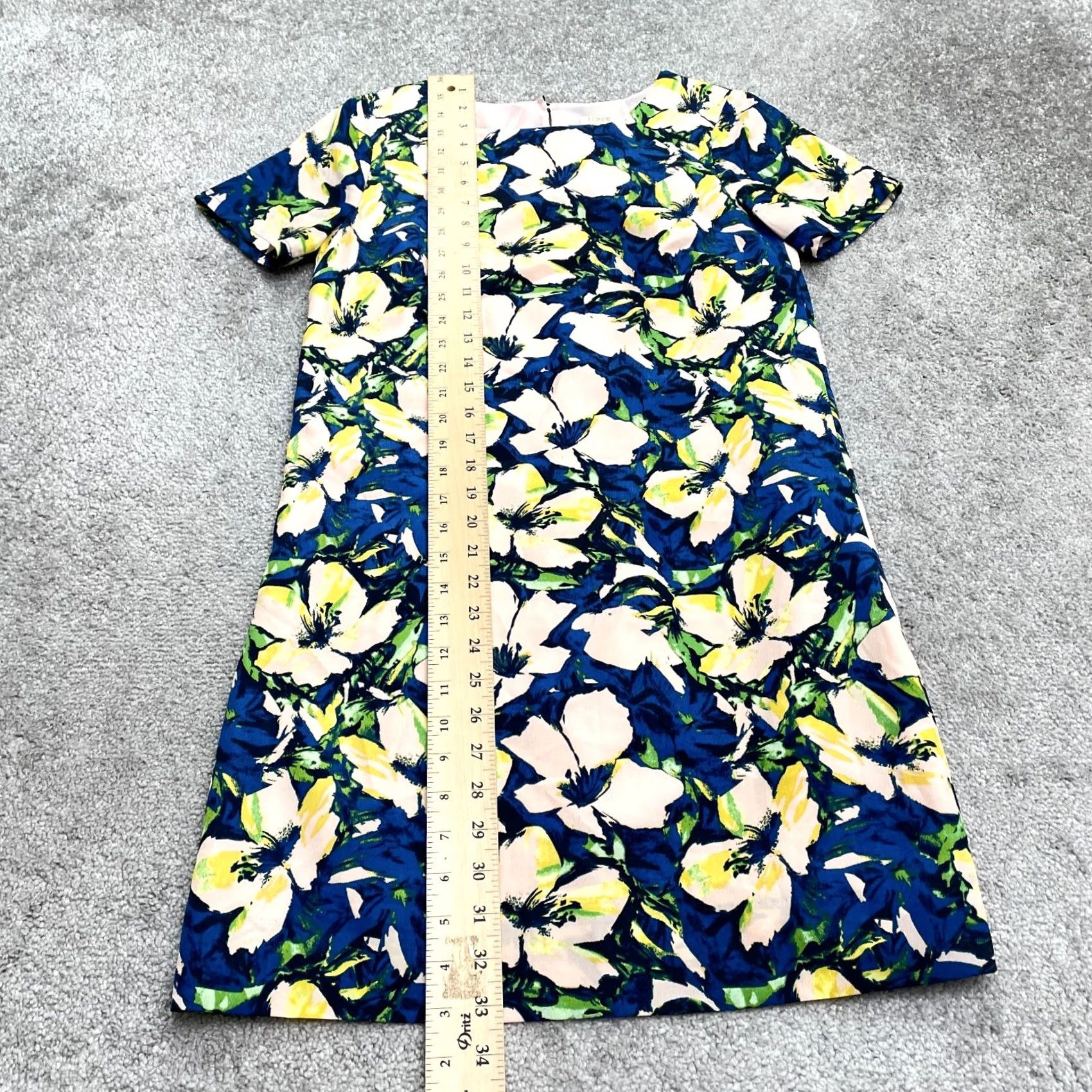 J.Crew J. Crew Floral Shift Midi Dress Womens 00 Blue Lined Short Sleeve Work Casual Size 24" / US 00 / IT 34 - 5 Thumbnail