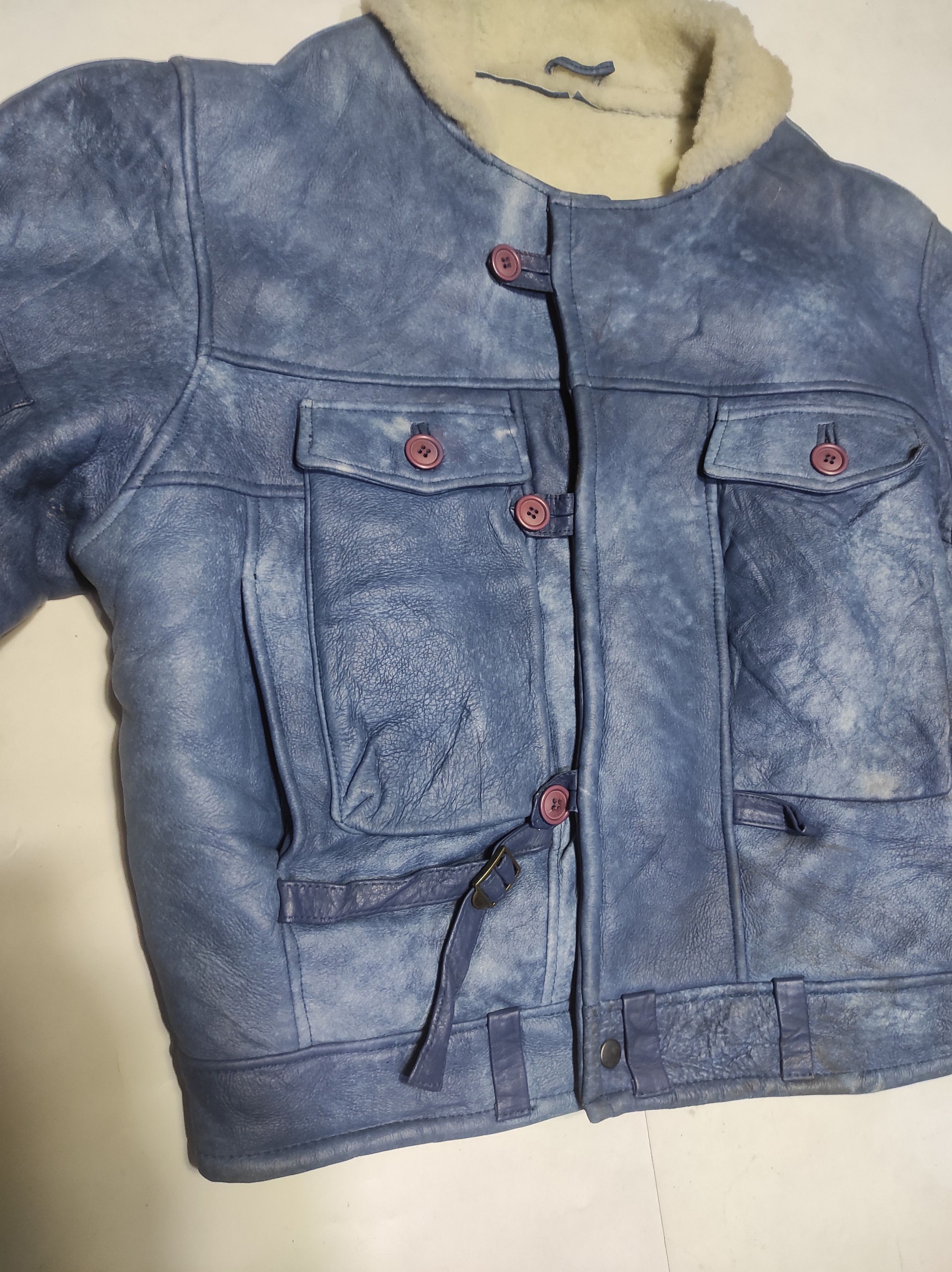 Leather Beautiful Antique Blue Z'ERGO Design Shearling Jacket Size US L / EU 52-54 / 3 - 7 Thumbnail