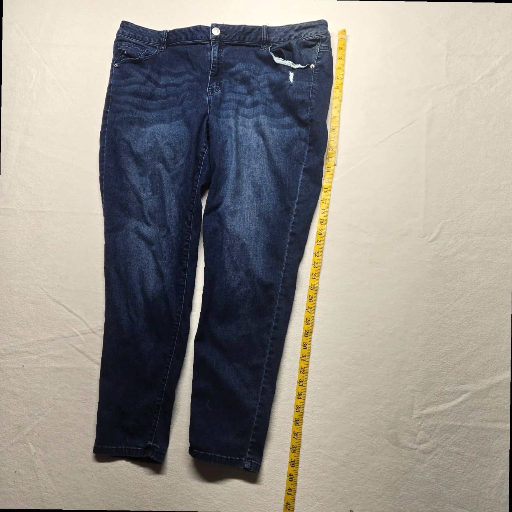 Denime Venezia Blue Denim Pants Women's Plus Size 24 Dark Wash Flat Front Regular Fit Size 42" / US 20 - 7 Thumbnail