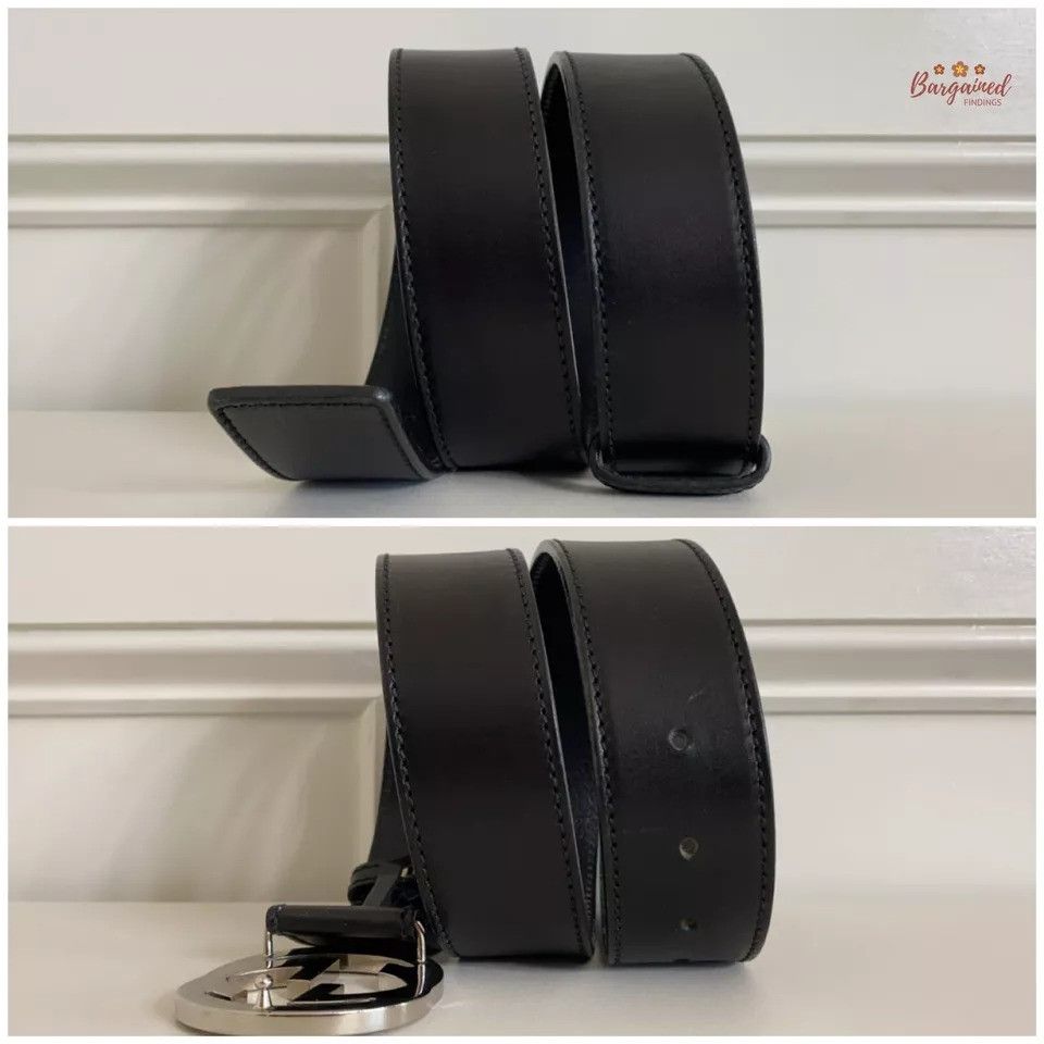 Gucci Gucci Black Calfskin Silver Interlocking G Buckle Belt Size 30 - 9 Thumbnail