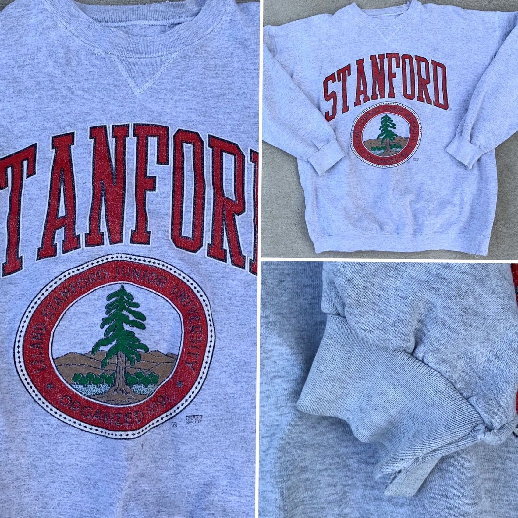 Vintage VINTAGE Stanford Sweatshirt XL Very Worn Distressed Graphic Pullover Crew Neck Unisex Adults Logo 90s 80s College University Stanford California Size US XL / EU 56 / 4 - 6 Thumbnail