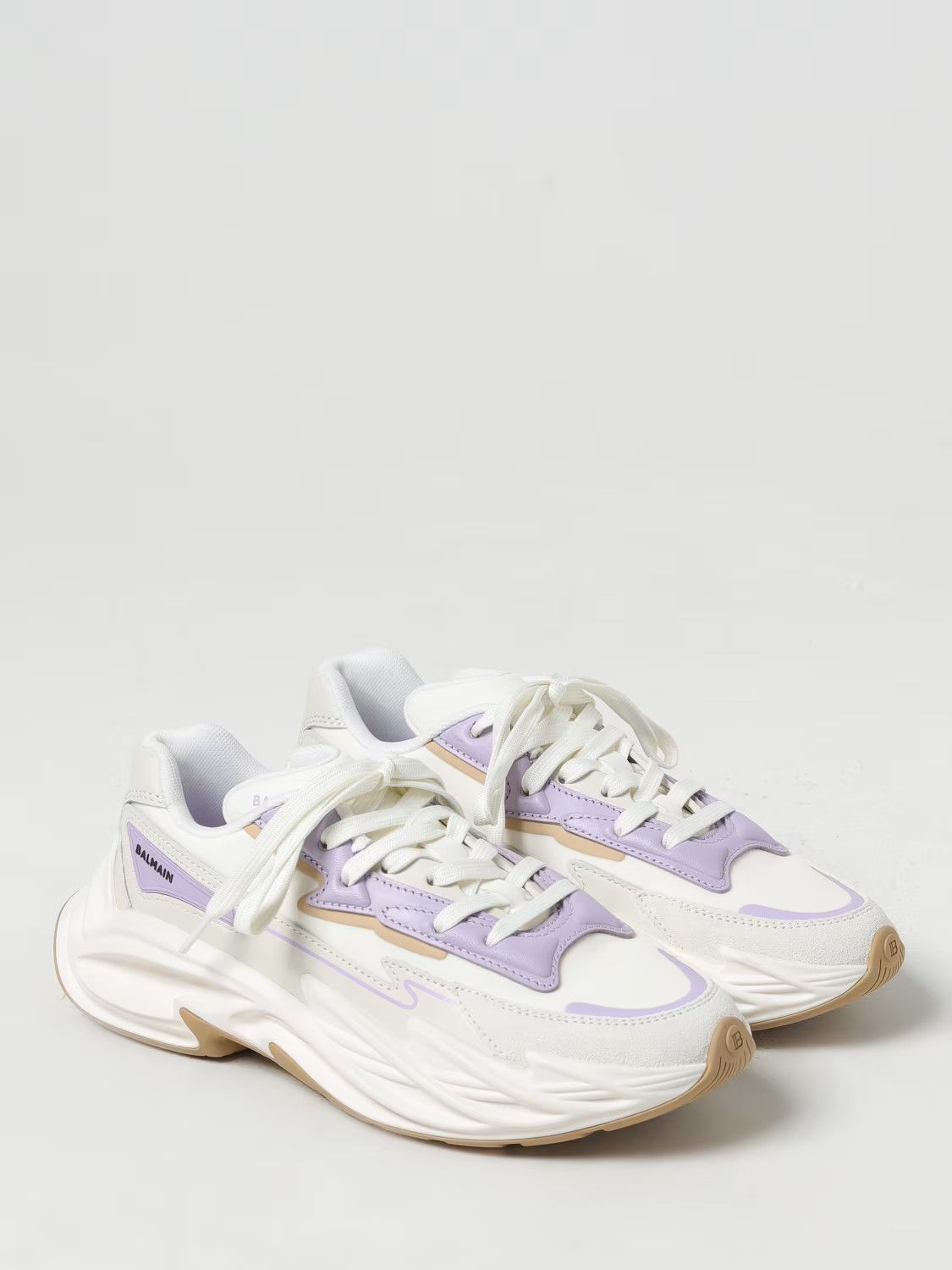 Balmain o1s1wg110425 Lace up Low-Top Sneakers in White Purple Size US 7 / IT 37 - 2 Thumbnail