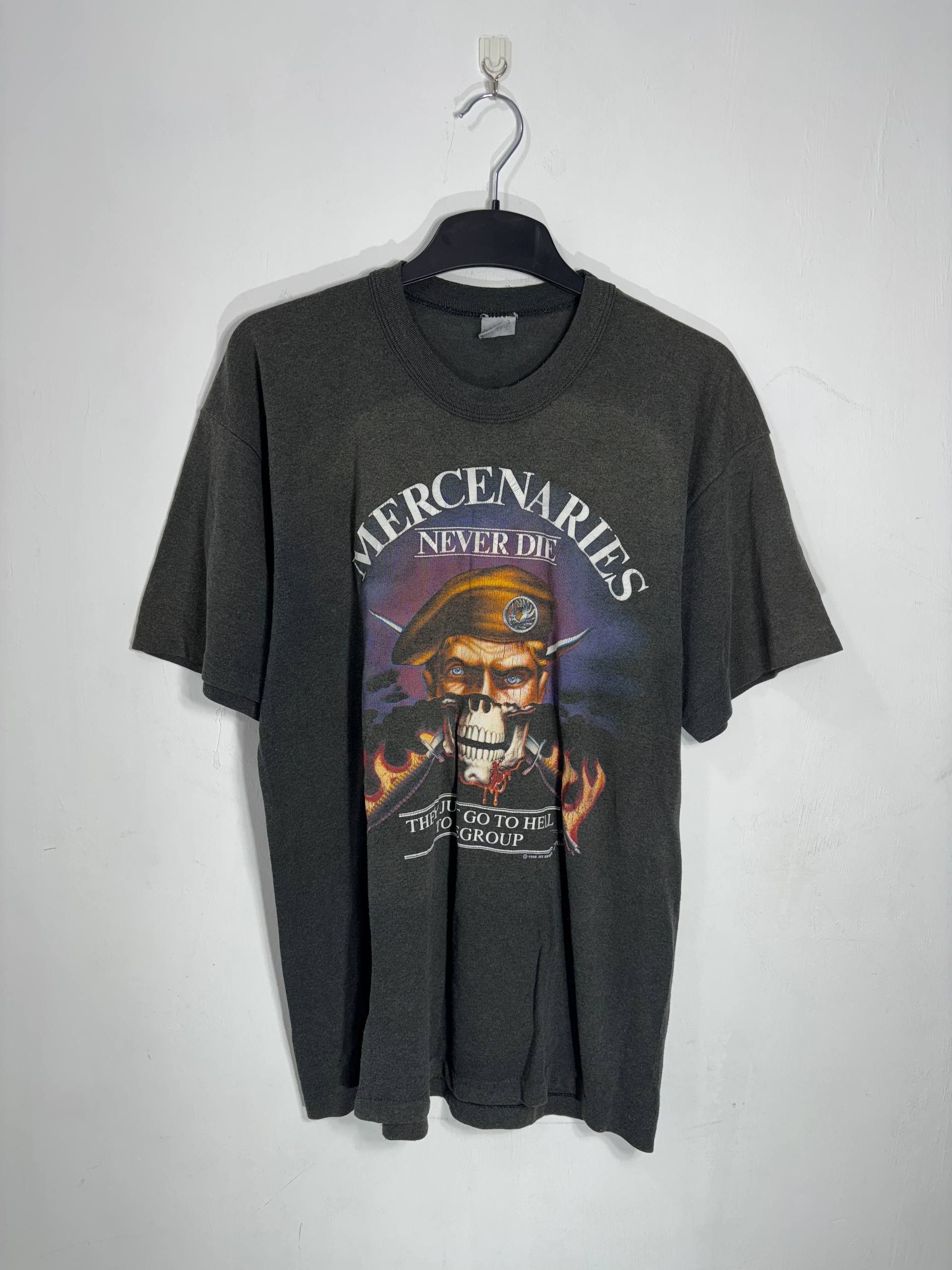 Vtg 1988 Mercenaries Never Die Skull Biker Graphic Tee 80's