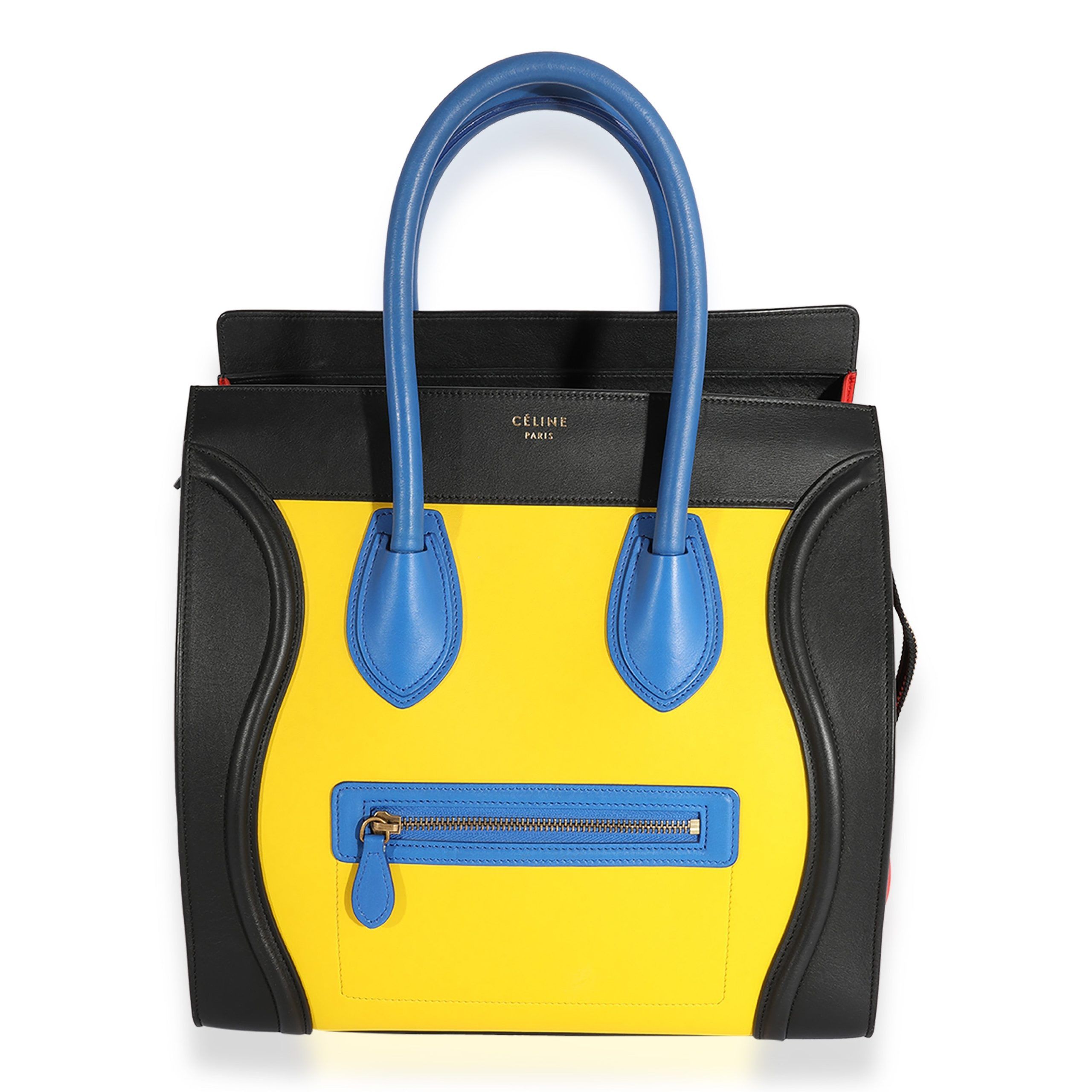 image of Celine Multicolor Smooth Leather Mini Luggage Tote in Yellow, Women's