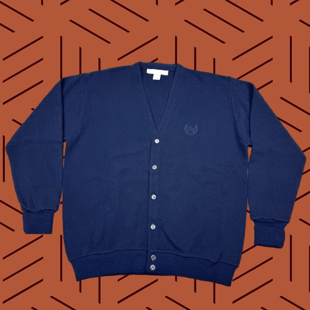 Geoffrey Beene VINTAGE Geoffrey Beene Men's Cardigan Sweater L Navy Blue 90s V-Neck Acrylic Button Front Solid Preppy Grunge USA Size US L / EU 52-54 / 3 - 1 Thumbnail