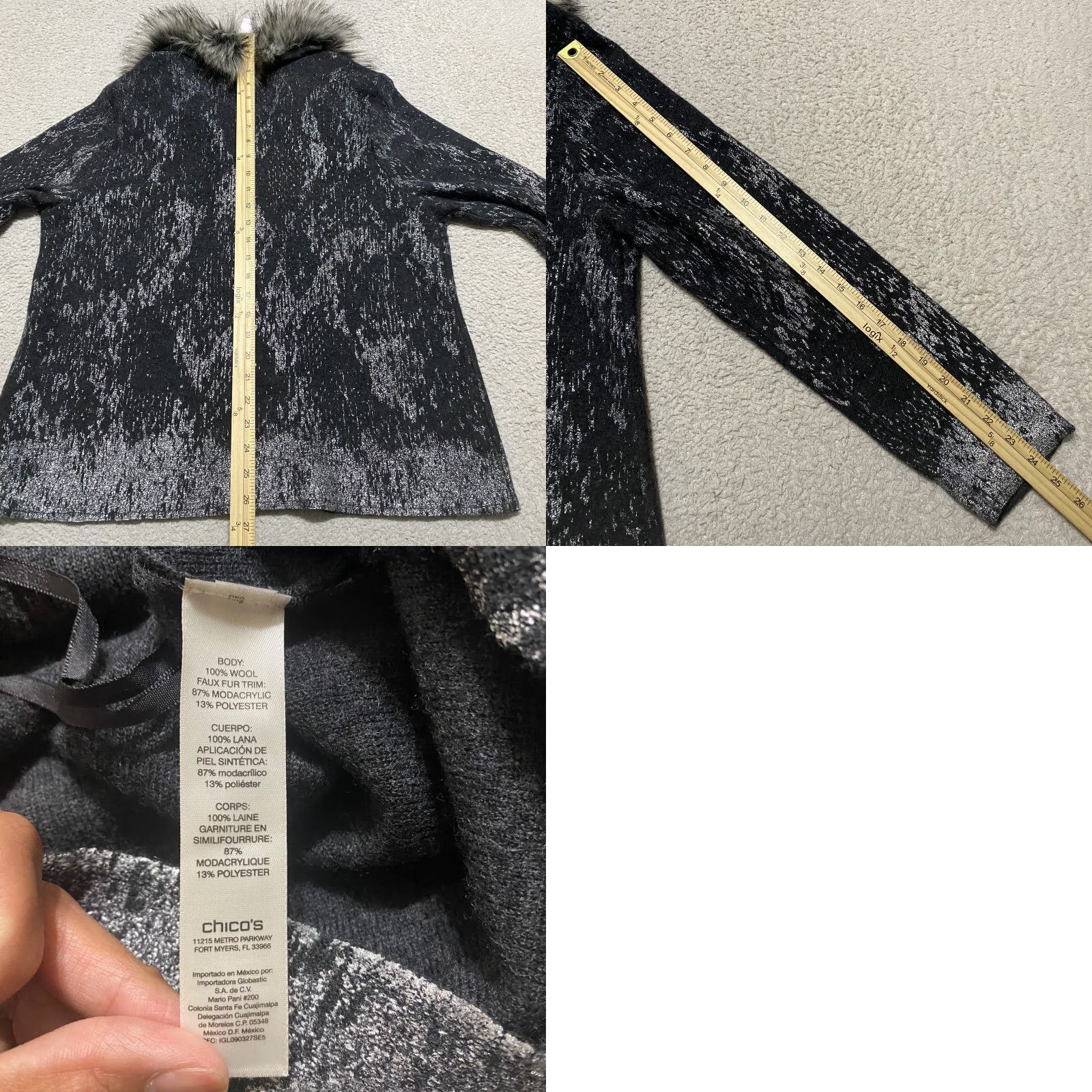 Vintage Chico's Cardigan Sweater NWT Jacket Women L Gray Fur Trim Button Knit /Wool Heavyweight All Seasons Casual Holiday 90s? Size L / US 10 / IT 46 - 8 Thumbnail