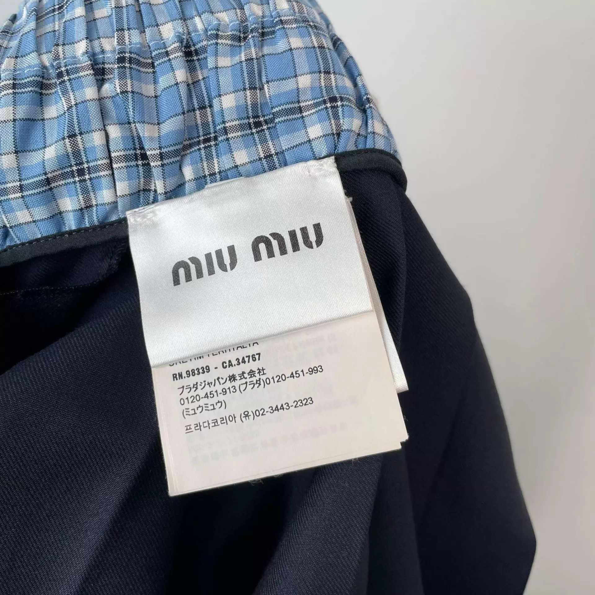 Miu Miu MIU MIU 25SS Navy Check Color Blocked Pleated Skirt 38 Size 26" / US 2 / IT 38 - 4 Thumbnail