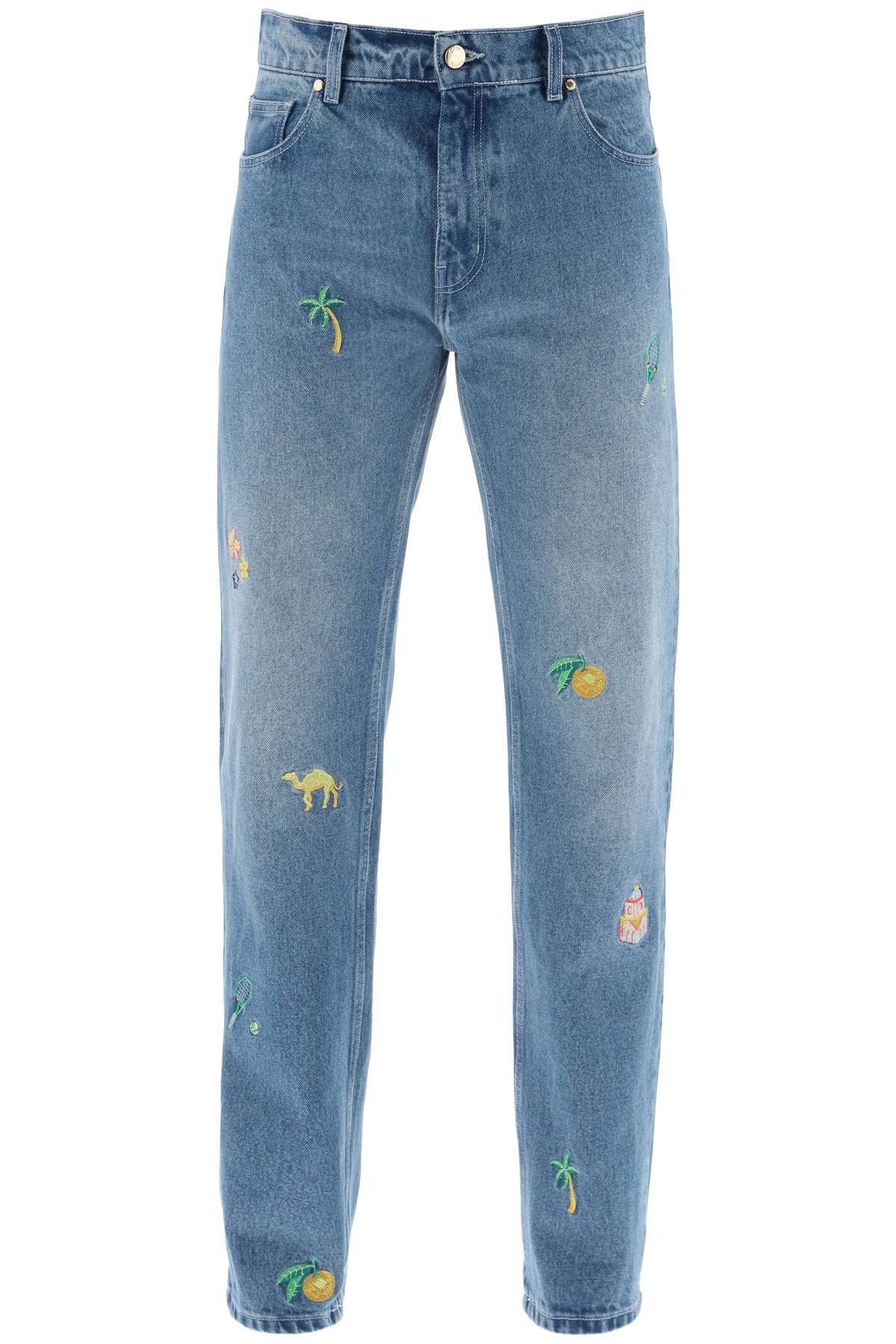 image of Casablanca Embroidered Straight Jeans in Stone Wash, Men's (Size 34)