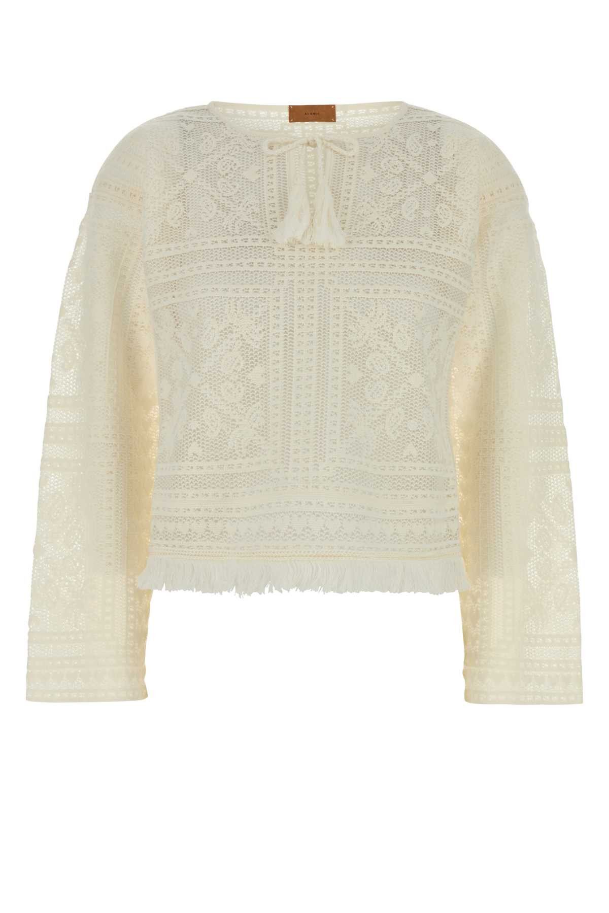 White Crochet Kiss By The Book Sweater