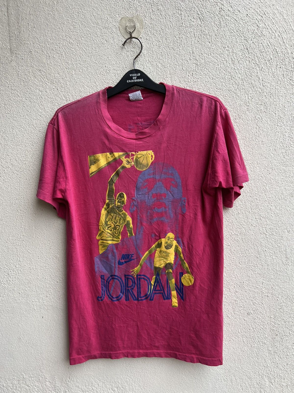 Nike Vintage 90s Nike Grey Tag Jordan Distress Sun Fade Pink tee Size US M / EU 48-50 / 2 - 18 Thumbnail