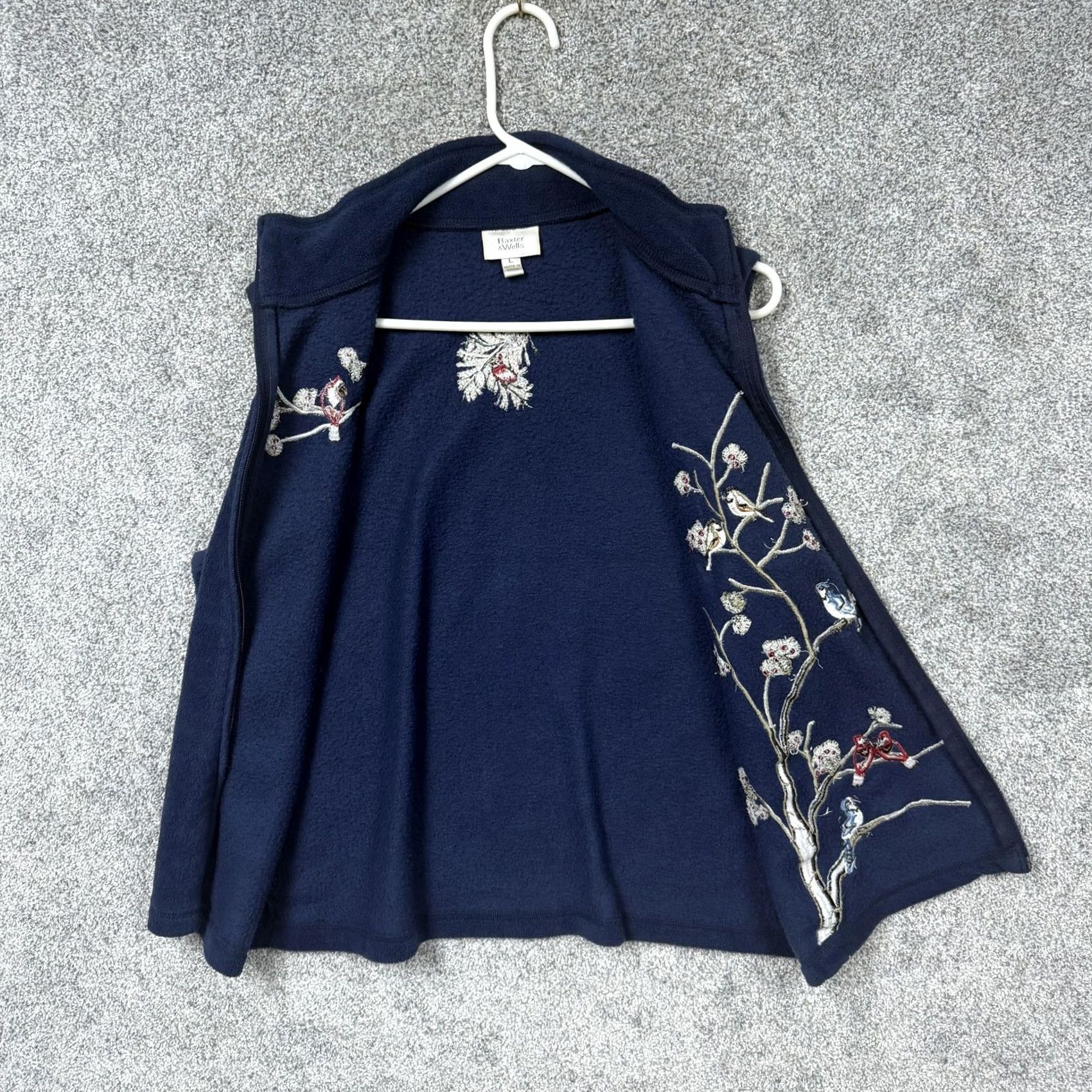 Vintage Baxter & Wells Vest L Fleece Bird Coastal Grandmacore Outdoorsy Woodland Nature Women Sleeveless Blue Zip Front Pockets Embroidered Size L / US 10 / IT 46 - 4 Thumbnail