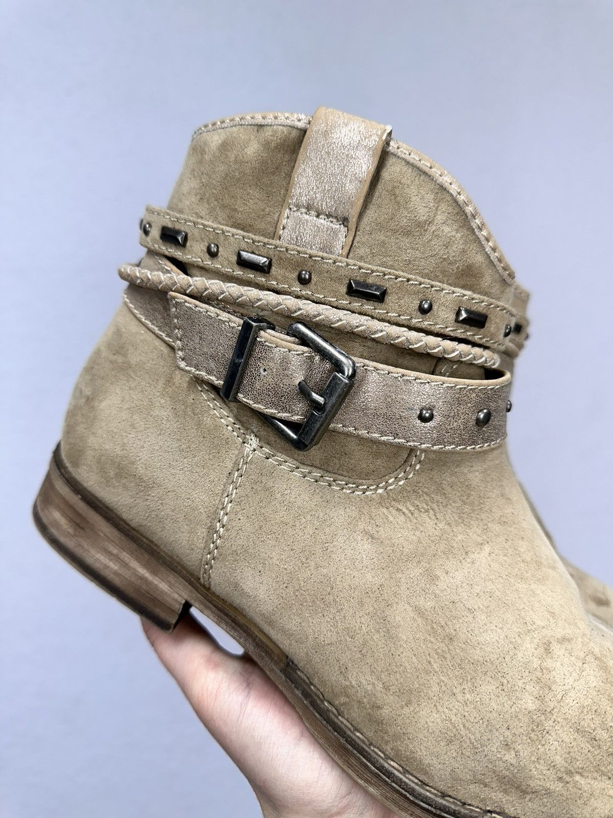 A.S.98 WOW😻 A.S.98 BEIGE LEATHER ANKLE WESTERN VINTAGE ISSEY MIYAKE Size US 9 / IT 39 - 3 Thumbnail