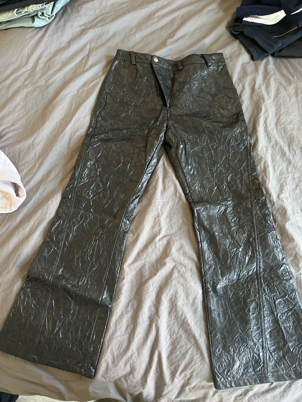Other Black crinkled leather flare pants Size US 32 / EU 48 - 1 Thumbnail