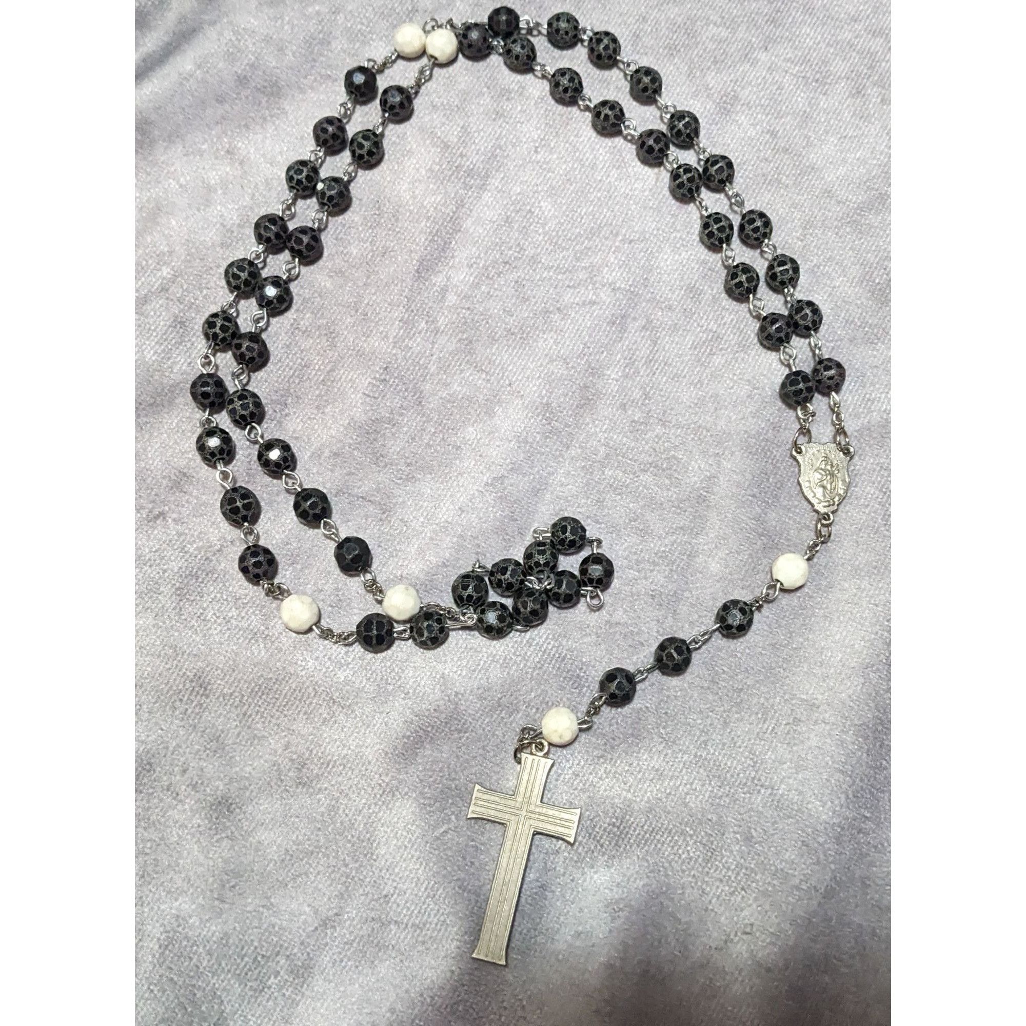 Other Vintage Black White And Silver Tone Textured Beaded Rosary N Size ONE SIZE - 10 Thumbnail