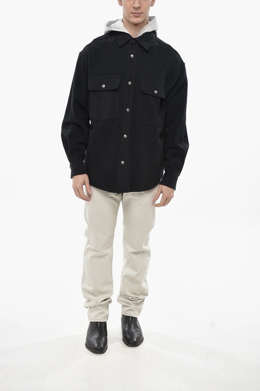 Palm Angels og1mm0326 Cotton Cloth Overshirt in Black Size US S / EU 44-46 / 1 - 4 Thumbnail