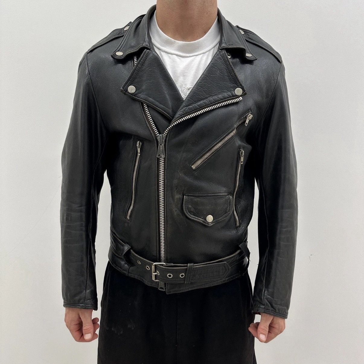 Other Vintage 1980s Mens Leather Biker Moto Jacket Rare Black Size US S / EU 44-46 / 1 - 2 Thumbnail