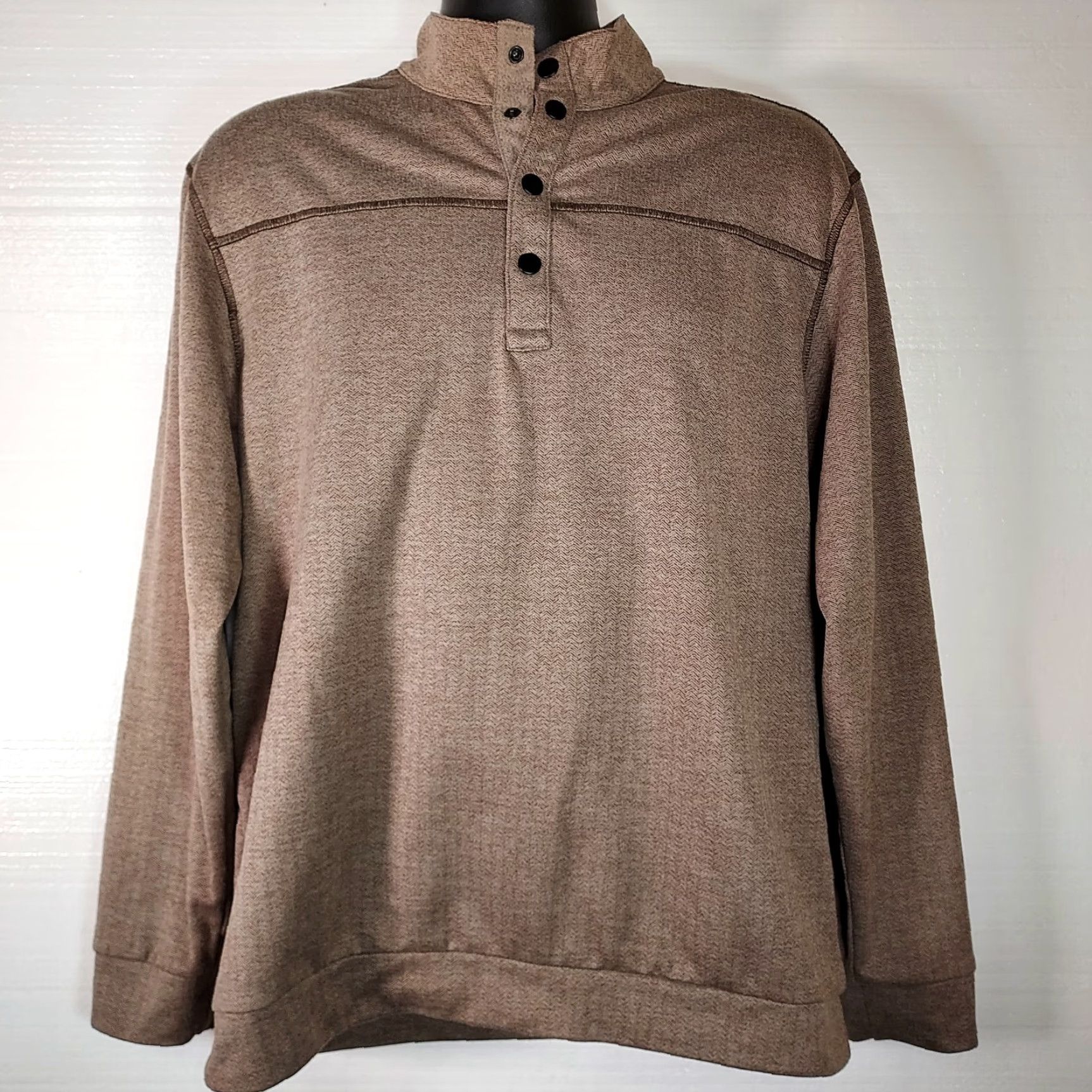 Roundtree & Yorke Roundtree & Yorke Performance Pullover Spandex 1/4 Snap Placket Brown L Large Mens Golf Activewear Mock Neck Knit Shirt Size US L / EU 52-54 / 3 - 2 Thumbnail