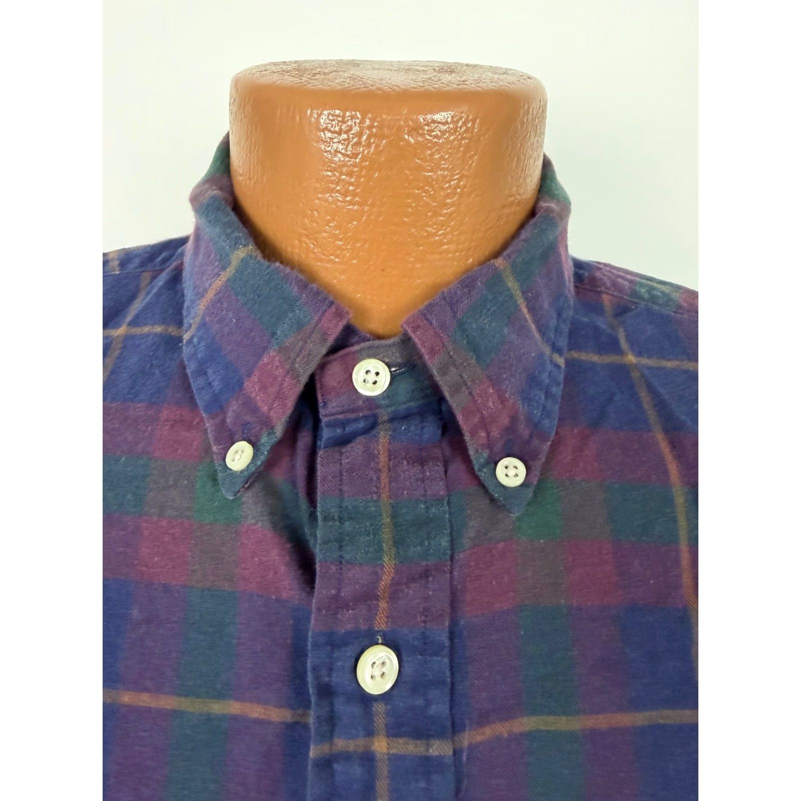 Ralph Lauren VINTAGE Ralph Lauren Shirt Men Large Navy Burgundy Plaid Brushed Twill Button Up Size US L / EU 52-54 / 3 - 3 Thumbnail