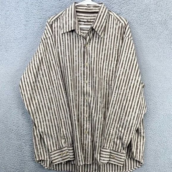 Tommy Bahama Tommy Bahama Silk Blend Button-Up Shirt Men 2XL Brown Floral Stripes Long Sleeve Size US XXL / EU 58 / 5 - 3 Thumbnail