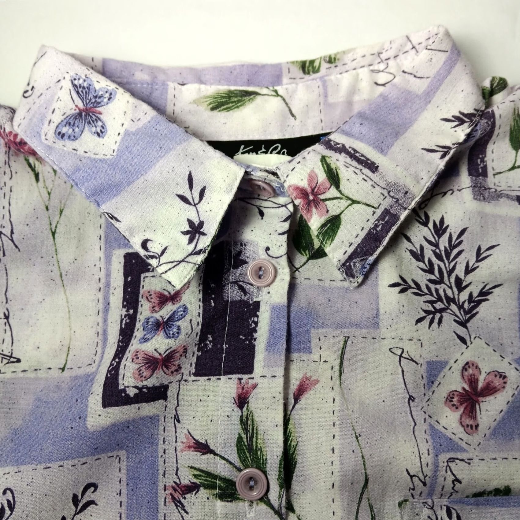 CO Top & Co Blouse XL Purple Lavender Floral Butterfly Nature Shirt Vintage WS19 Size XL / US 12-14 / IT 48-50 - 6 Thumbnail