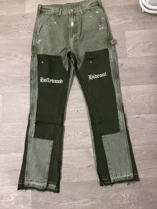 GQ Vintage Distressed Graffiti Mens Micro Flared Denim Jean Size US 34 / EU 50 - 3 Thumbnail