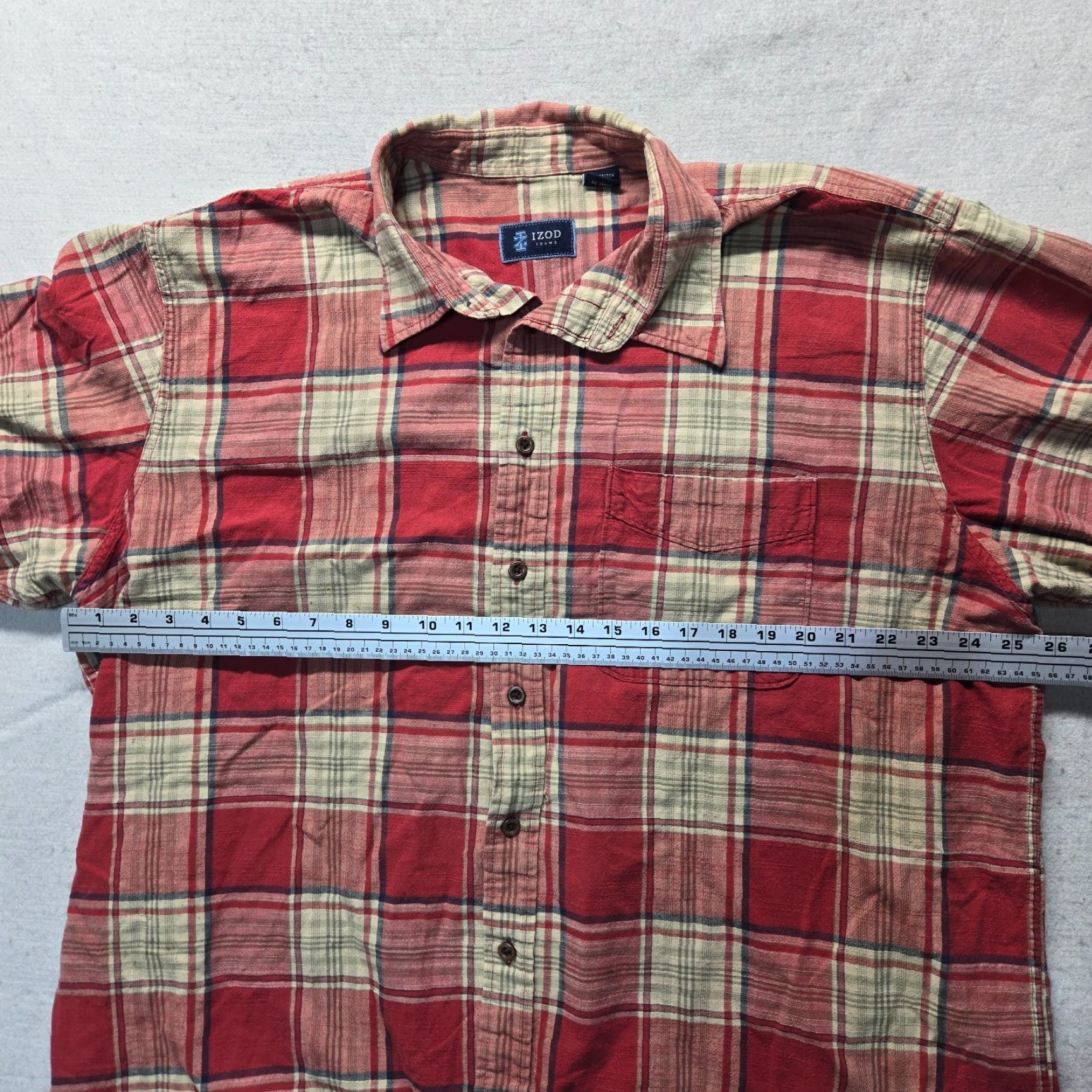 Izod IZOD Jeans Shirt Adult Men 2XL Red Plaid Short Sleeve Button Up Comp | Classic Casual, Travel Size US 39 - 7 Thumbnail