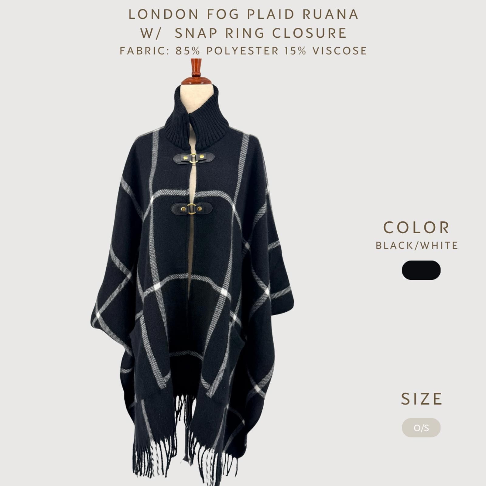 London Fog London Fog Plaid Ruana Cape Black White Toggle OS Size ONE SIZE - 2 Thumbnail