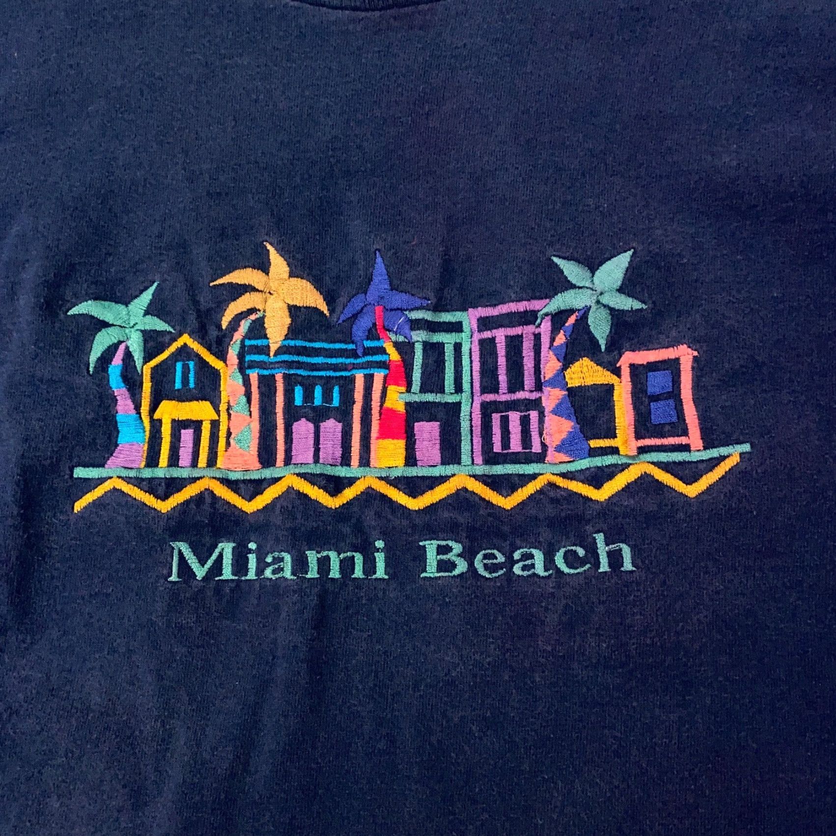 Fruit Of The Loom VINTAGE Miami Beach T-Shirt Mens XL Blue Embroidered Single Stitch 90s Fruit of the Loom USA Cotton Jersey Crew Neck Graphic Print Mens Size US XL / EU 56 / 4 - 2 Thumbnail