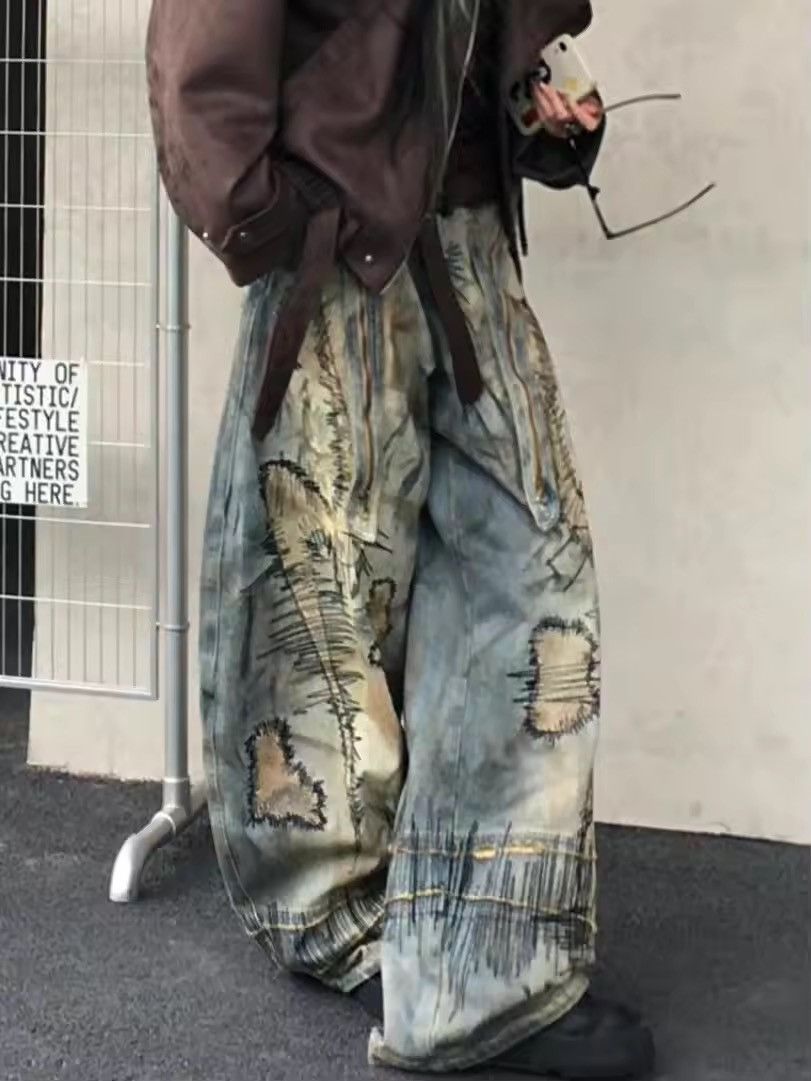Japanese Brand × Jean Distressed Embroidered Wide Leg Denim Size 27" / US 4 / IT 40 - 2 Thumbnail