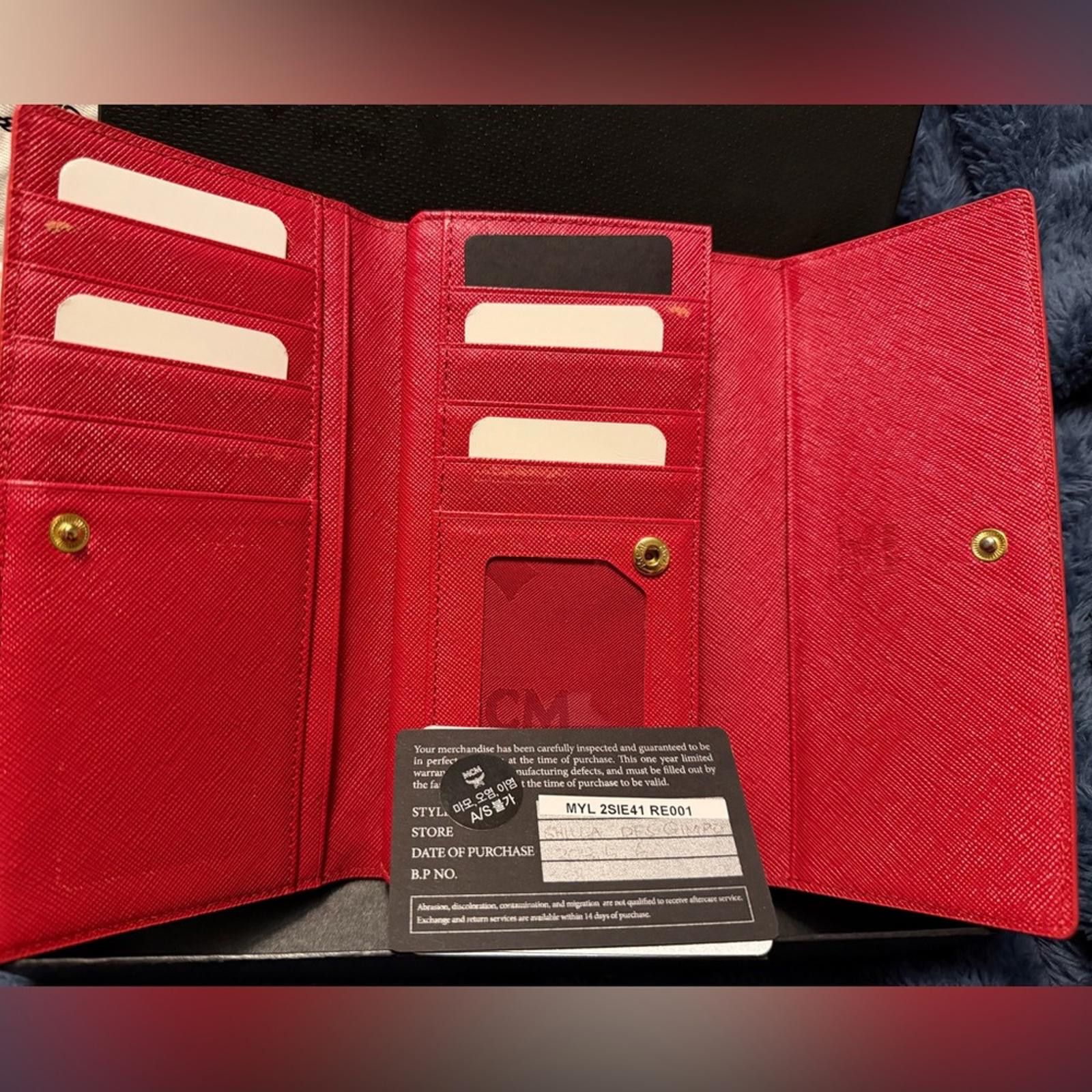 MCM MCM Red Enbossed Trifold Card Wallet with Gold Snap Size ONE SIZE - 2 Thumbnail
