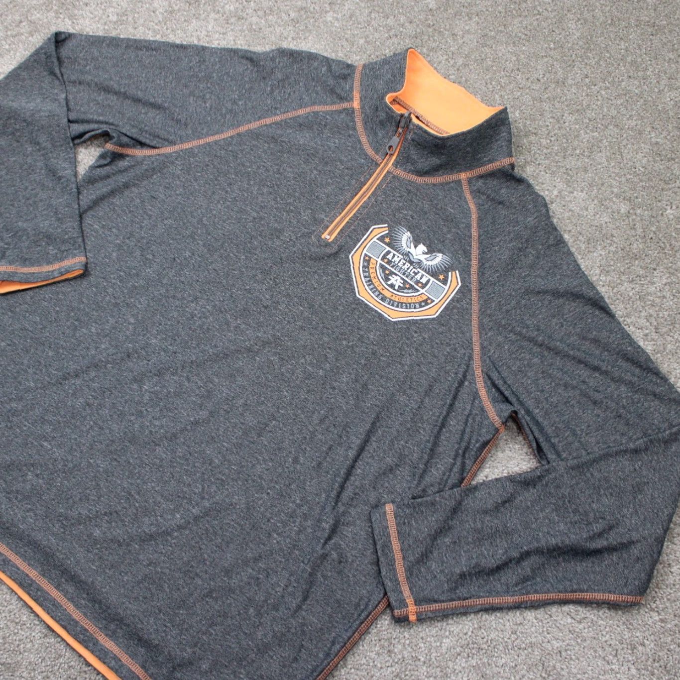 Vintage American Fighter Sweatshirt Men 2XL Gray/Orange 1/4 Zip L/S Pullover Sweater Size US XXL / EU 58 / 5 - 3 Thumbnail