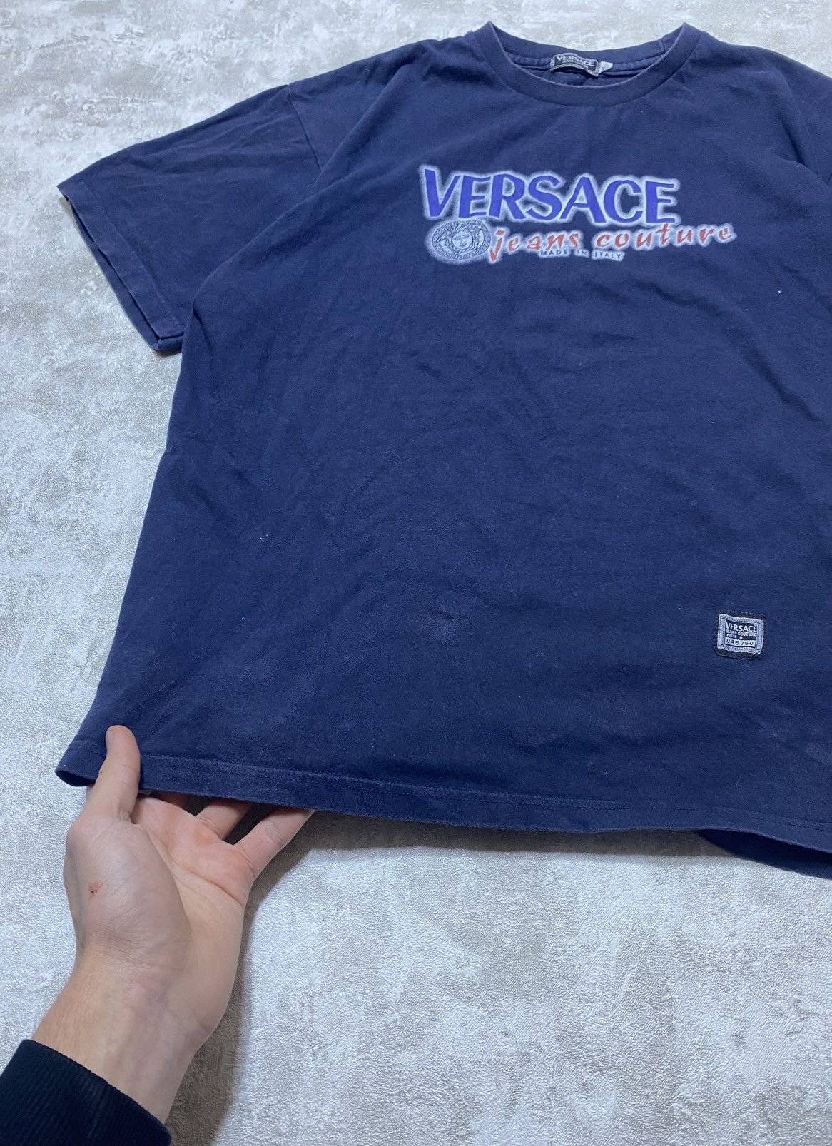 Versace Vintage Y2K Versace Jeans Couture Big Logo T-Shirt Navy Blue Size US L / EU 52-54 / 3 - 4 Thumbnail